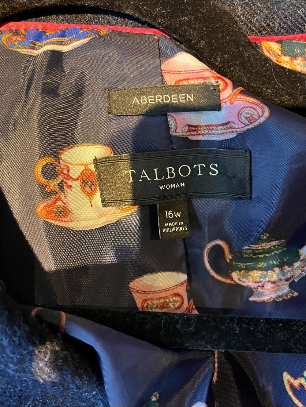 Talbots Navy Herringbone Tweed Wool Aberdeen Blazer Teapot Lining 16W - Picture 7 of 9